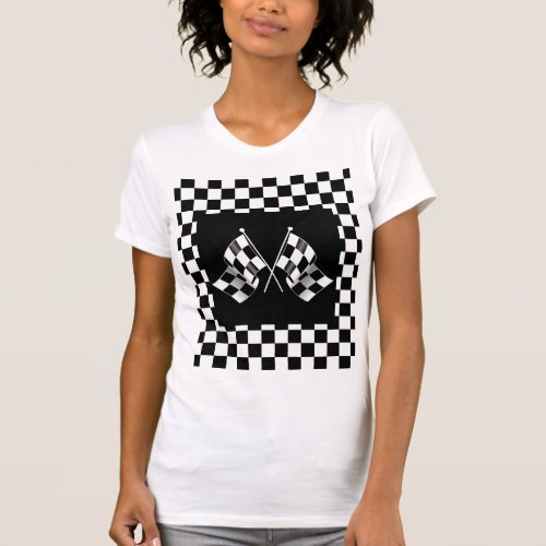 Cool Black And White Checkered Flag Pattern T_Shirt