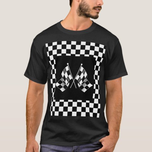 Cool Black And White Checkered Flag Pattern T_Shirt