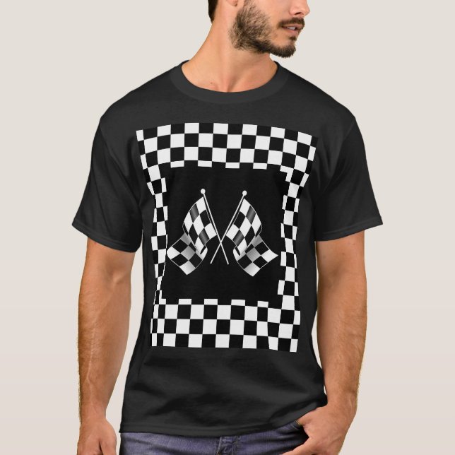 Cool Black And White Checkered Flag Pattern T-Shirt (Front)