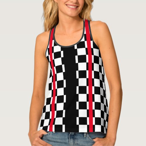 Cool Black And White Checkered Flag Pattern Tank Top