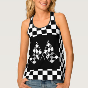 Cool Black And White Checkered Flag Pattern Tank Top