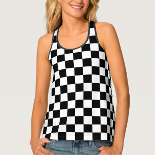 Cool Black And White Checkered Flag Pattern Tank Top