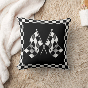 Cool Black And White Checkered Flag Pattern Throw Pillow