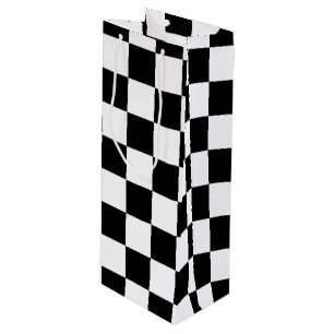 Cool Black And White Checkered Flag Pattern Wine Gift Bag