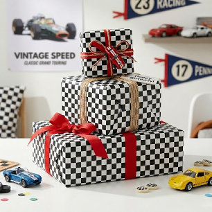 Cool Black And White Checkered Flag Pattern Wrapping Paper