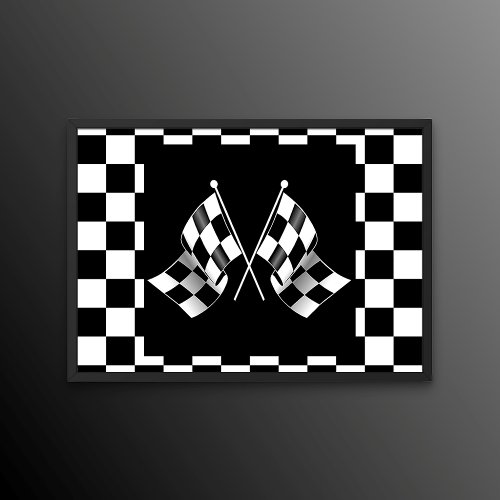 Cool Black And White Checkered Flags Pattern Poster