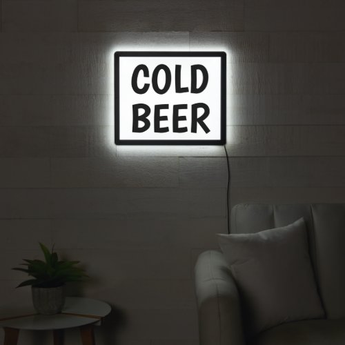 Cool Black and White Cold Beer Man Cave Home Bar LED Sign