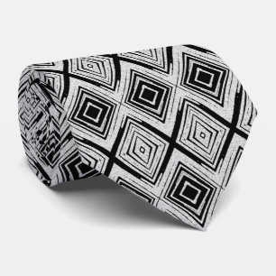 Cool Black and White Diamond Rectangular Pattern Neck Tie