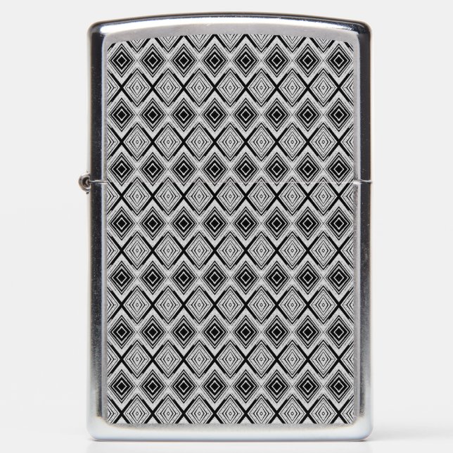 Cool Black and White Diamond Rectangular Pattern Zippo Lighter (Front)