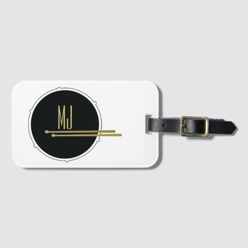 Cool Black and White Drums Initials Monogrammed Luggage Tag