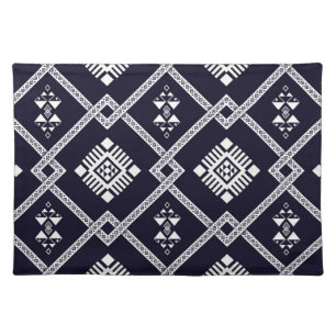 Cool Black and White Geometric Oriental Pattern Cloth Placemat