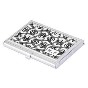 Cool Black and White Geometric Pattern Monogram Business Card Case