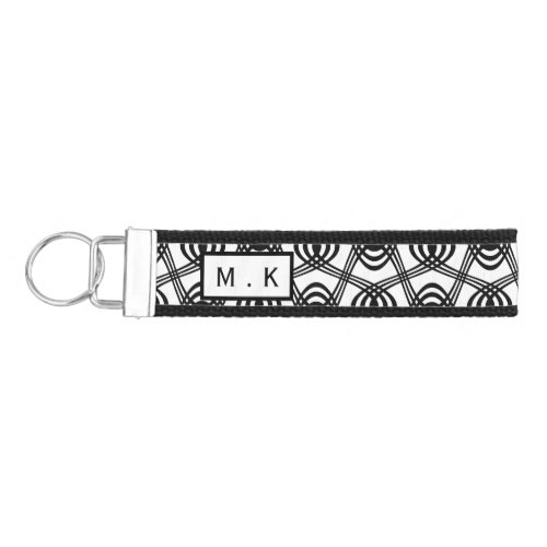 Cool Black and White Geometric Pattern Monogram Wrist Keychain