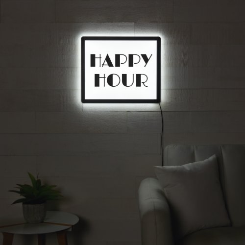 Cool Black and White Happy Hour Man Cave Home Bar LED Sign
