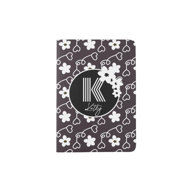 Cool  black and white hearts and flowers passport holder (Front)