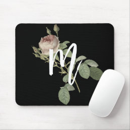 Cool black and white Initial with rose Minimalist Mouse Pad