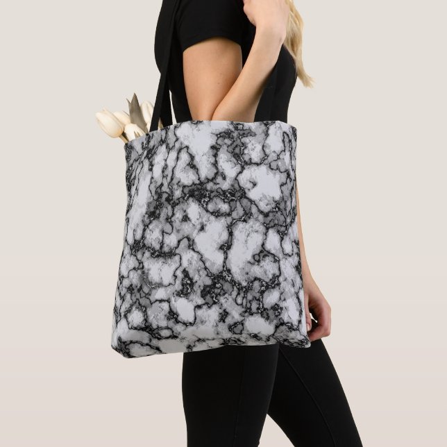 COOL Black and White Marble Pattern Tote Bag (Close Up)