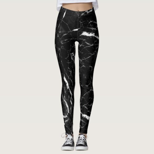 Cool Black and White Marble Stone Pattern Leggings