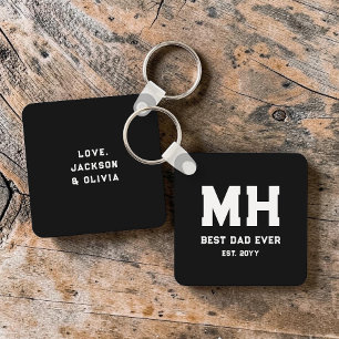 Cool Black and White Modern Monogram Best Dad Ever Keychain