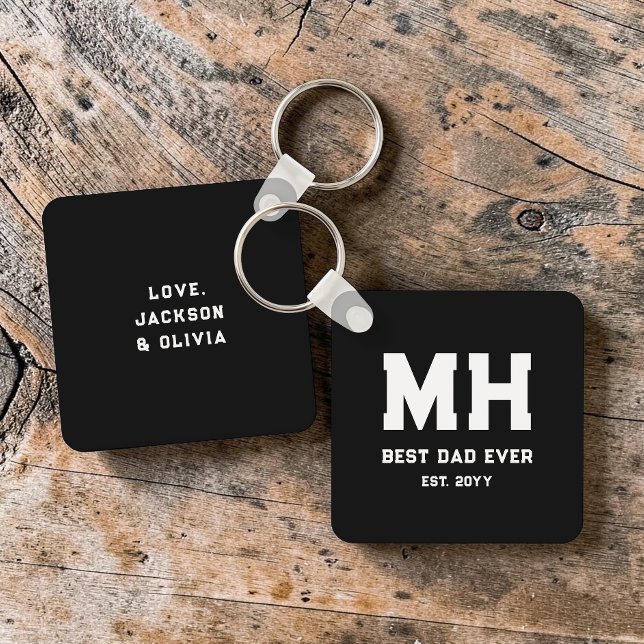 Cool Black and White Modern Monogram Best Dad Ever Keychain (Cool Black and White Modern Monogram Best Dad Ever Keychain)