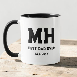 Cool Black and White Modern Monogram Best Dad Ever Mug