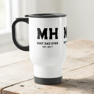 Cool Black and White Modern Monogram Best Dad Ever Travel Mug