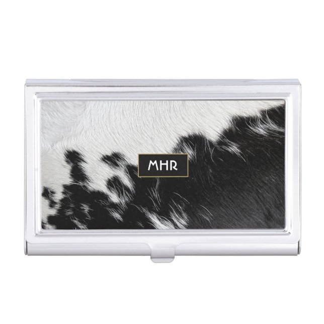 Cool Black and White Monogram Cowhide Case For Business Cards (Front)