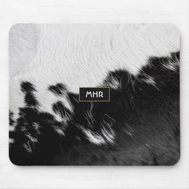 Cool Black and White Monogram Cowhide Mouse Pad (Front)