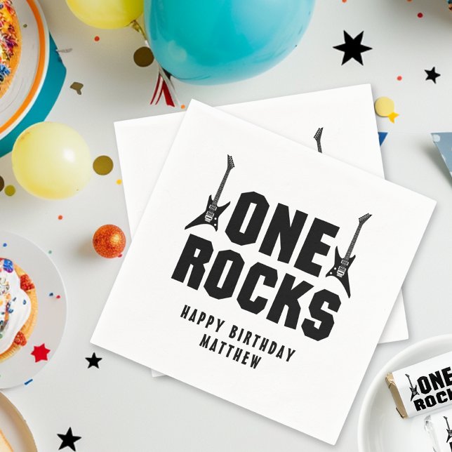 Cool Black and White One Rocks 1st Birthday Napkins (Creator Uploaded)