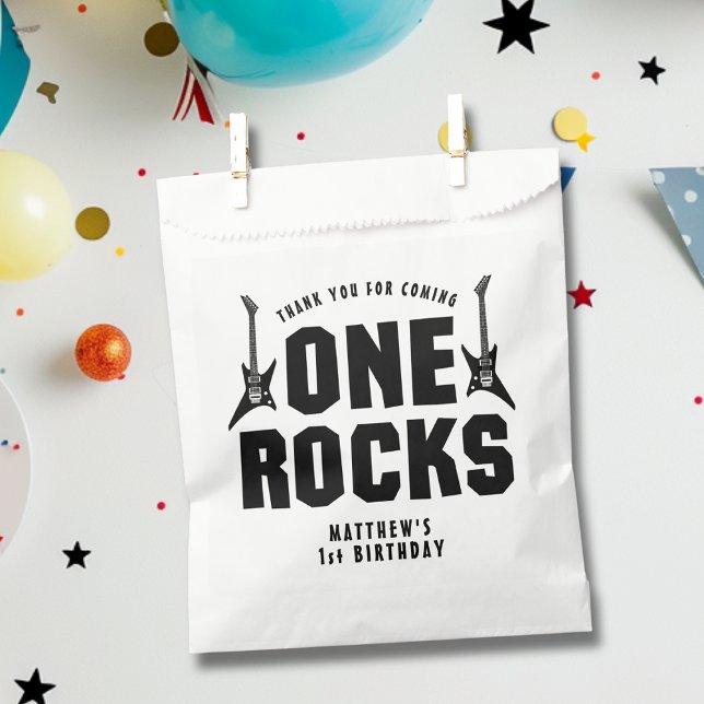 Cool Black and White One Rocks 1st Birthday Party  Favor Bag (Creator Uploaded)