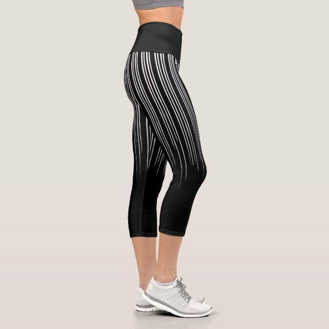 Cool Black and White Striped Pattern Capri Leggings (Right)