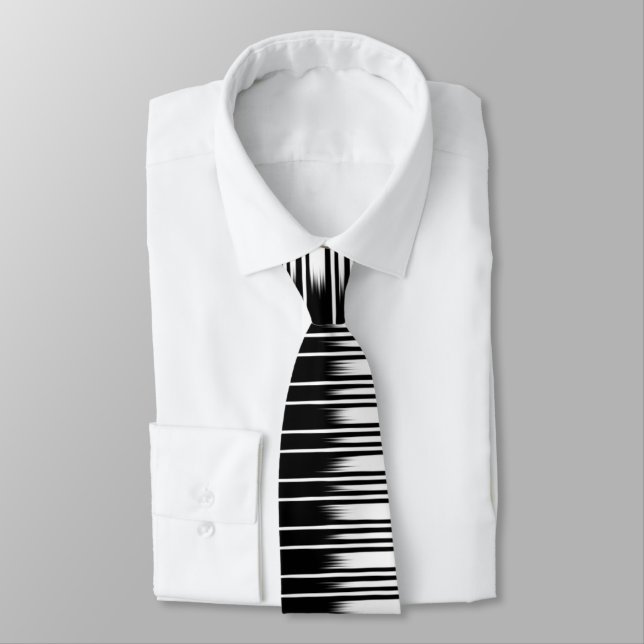 Cool Black and White Striped Pattern Neck Tie (Tied)