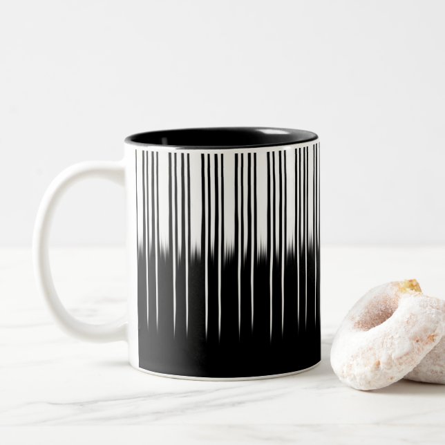 Cool Black and White Striped Pattern Two-Tone Coffee Mug (With Donut)