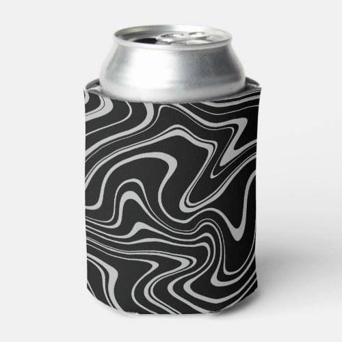 Cool Black and White Wavy Stripe Pattern Can Cooler