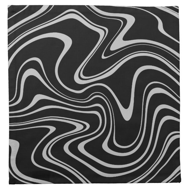 Cool Black and White Wavy Stripe Pattern Cloth Napkin (Front)