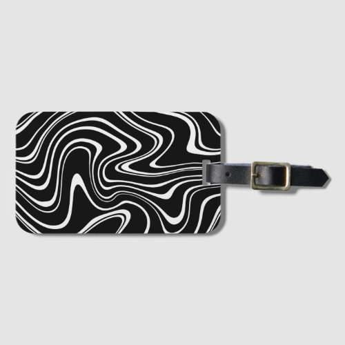 Cool Black and White Wavy Stripe Pattern Luggage Tag