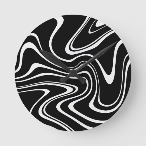 Cool Black and White Wavy Stripe Pattern Round Clock