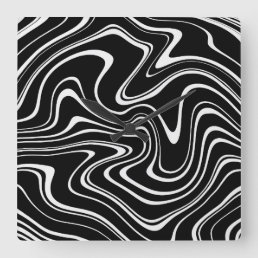 Cool Black and White Wavy Stripe Pattern Square Wall Clock