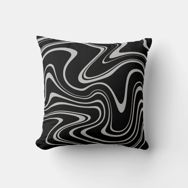 Cool Black and White Wavy Stripe Pattern Throw Pillow (Front)