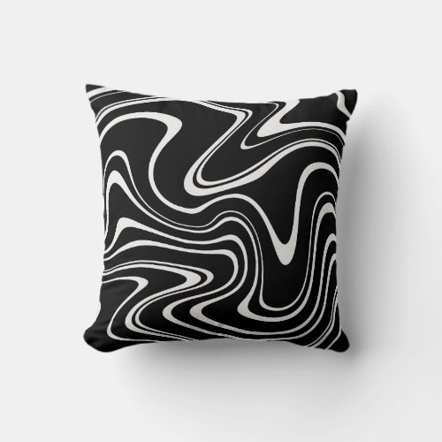 Cool Black and White Wavy Stripe Pattern Throw Pillow