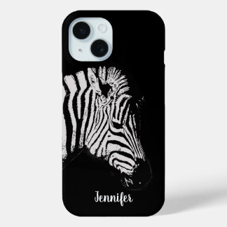 Cool black and white zebra personal iPhone 15 case