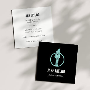 Cool Black & Aqua Guitar Instructor Square Business Card