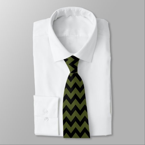 Cool black army green retro Chevron pattern Neck Tie