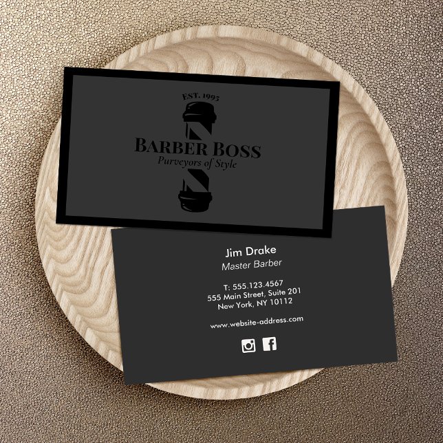 Cool Black Barber Pole Barbershop Business Card (Creator Uploaded)