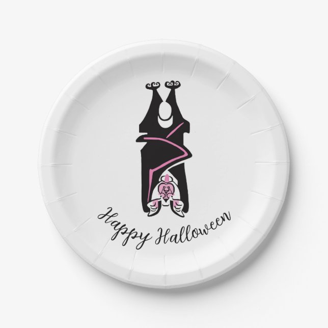Cool   Black BAT- Happy Halloween - Party  Paper Plates (Front)