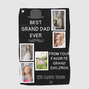Cool Black Best Grand Dad Ever Black Script Photo Golf Towel