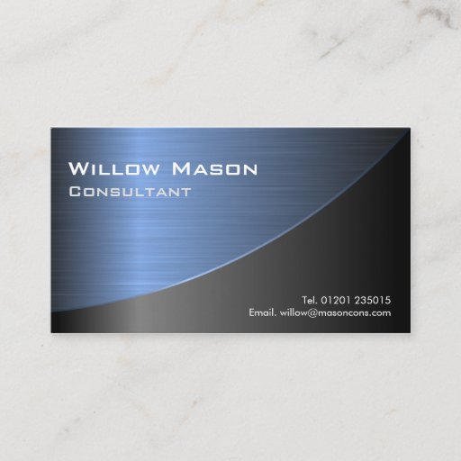 Customizable Black Brushed Blue Steel Curved, Business Card