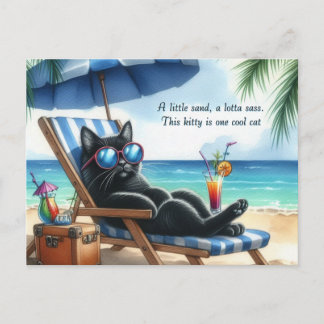 Cool Black Cat at Beach Postcard