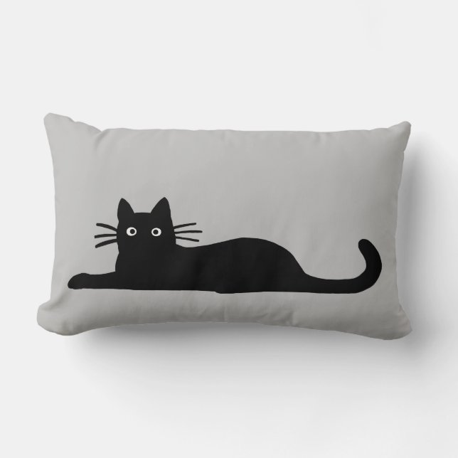 Cool Black Cat | Domesticated Shorthair Cat Lover Lumbar Pillow (Front)