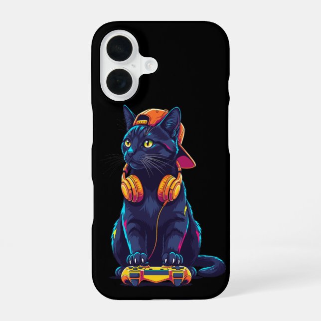 Cool Black Cat Gamer Halloween Spooky Design iPhone Case (Back)
